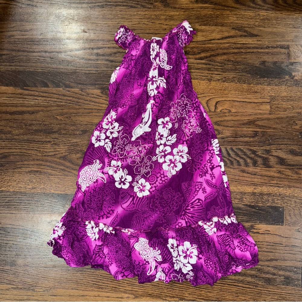Caballi Hawaiian Purple White Floral Rayon dress kids M